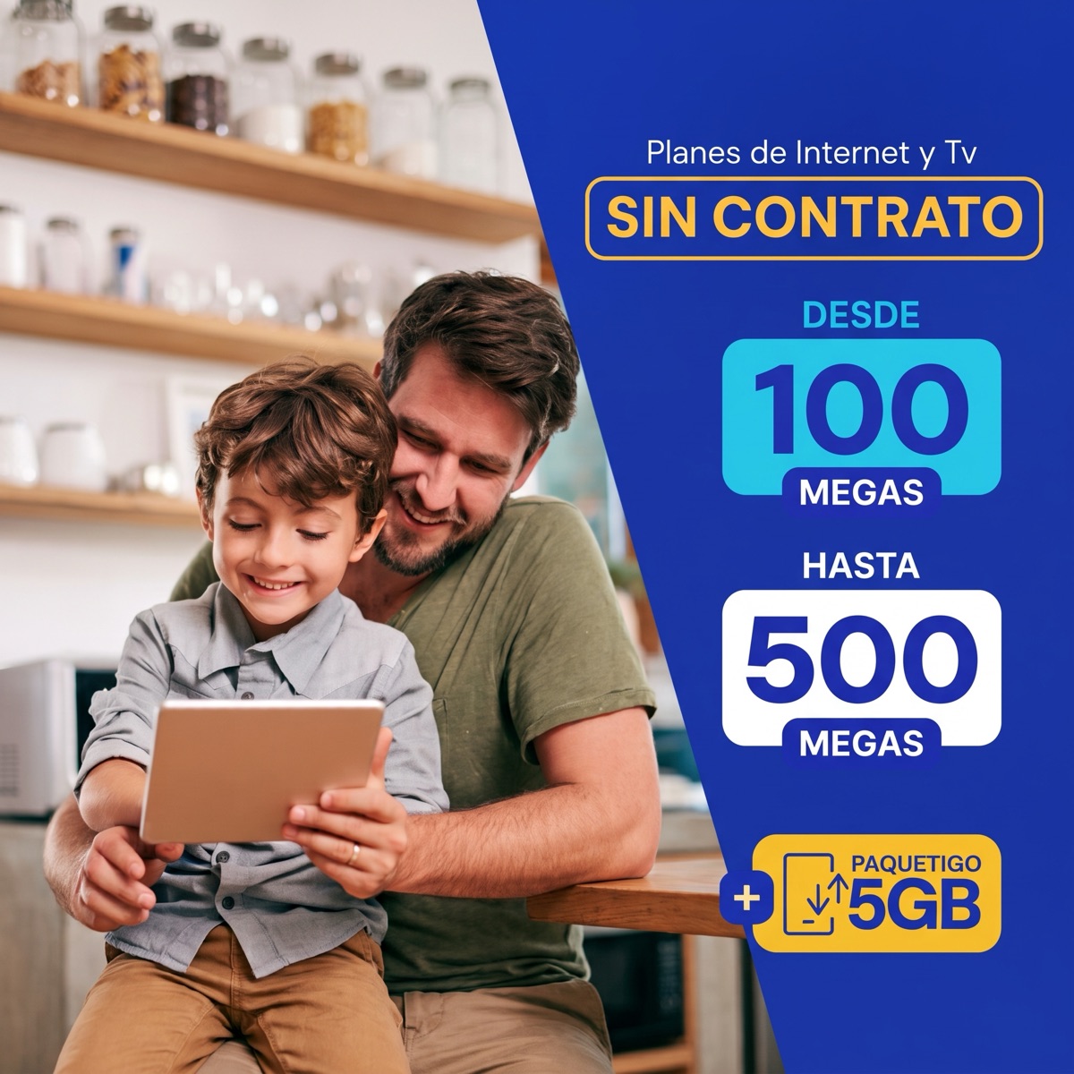 Planes de Internet y TV sin contrato desde 100 megas hasta 500 megas con paquete Tigo 5GB